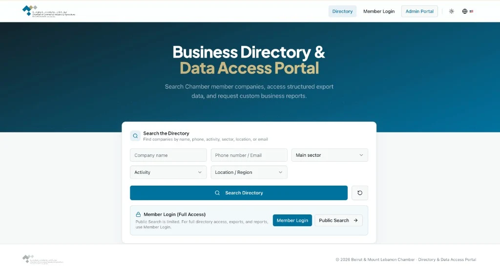 Chamber business directory and data access portal search hero